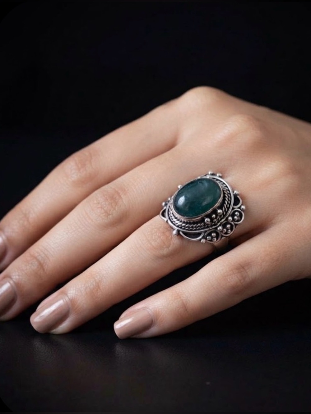 Green Onyx Stone Statement Ring size 7